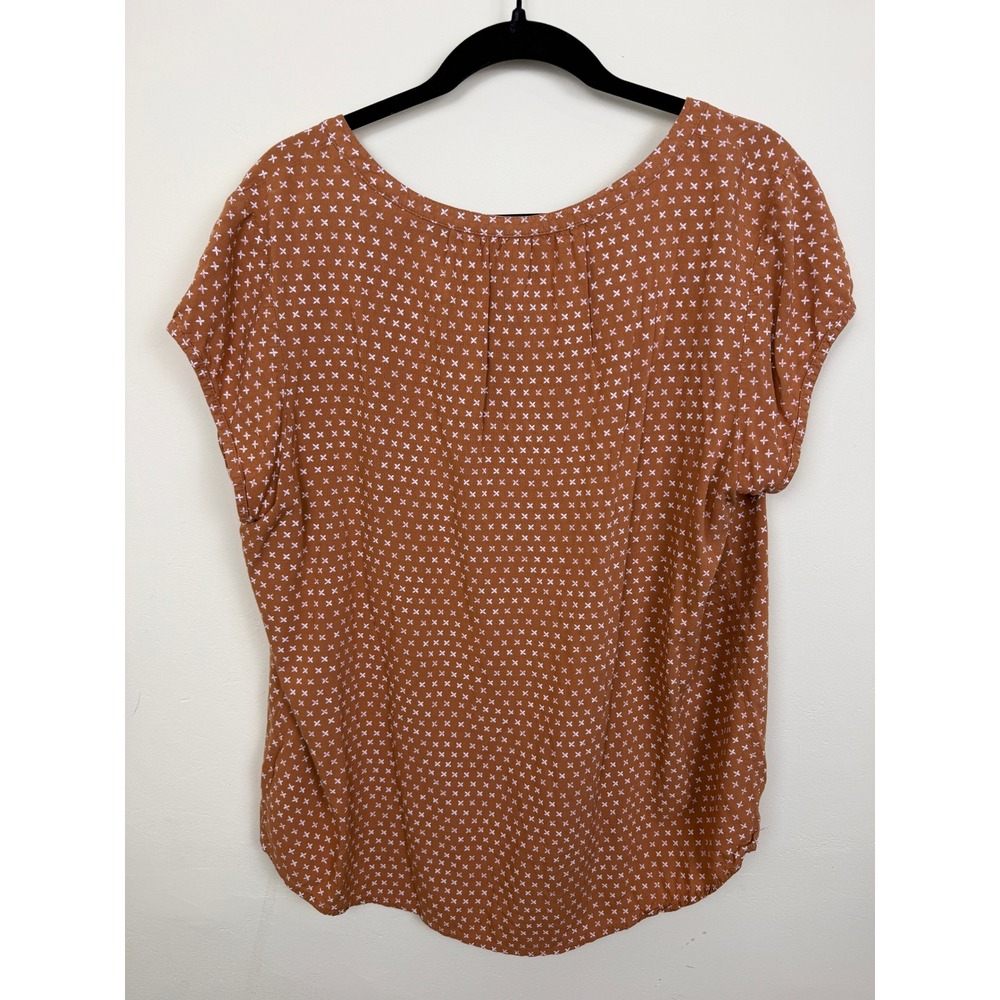 Rust Orange Print Pintuck Blouse XL Boho - Picture 7 of 7